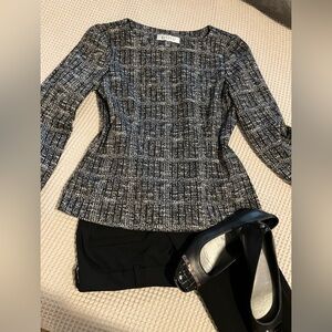 Kasper Black & White Stretch Knit Top, XS, Long Sleeves